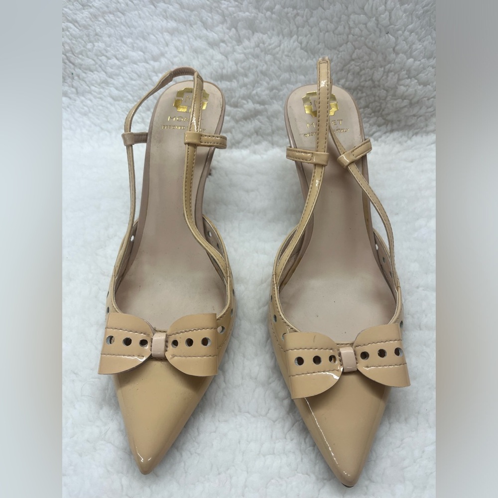 Women’s sling back beige patent heels